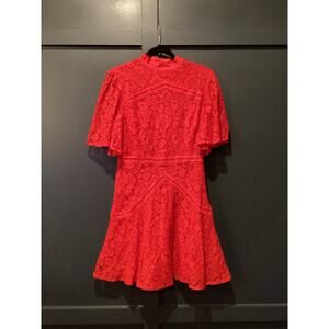 Strut & Bolt floral Lace Lined Mock Neck Short Sleeve flare Mini Dress Red Large